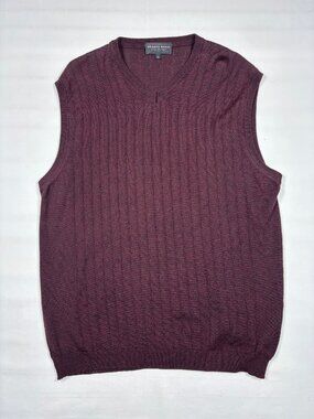 Franco Rossi Mens XL Made Italy Burgundy Merino Wool Blend V-Neck Sweater Vest